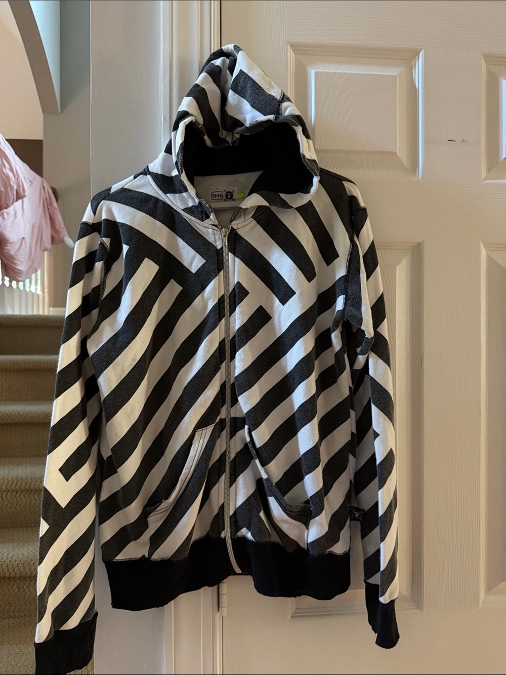 Nununu UNISEX Black & White Striped Zip Hoodie